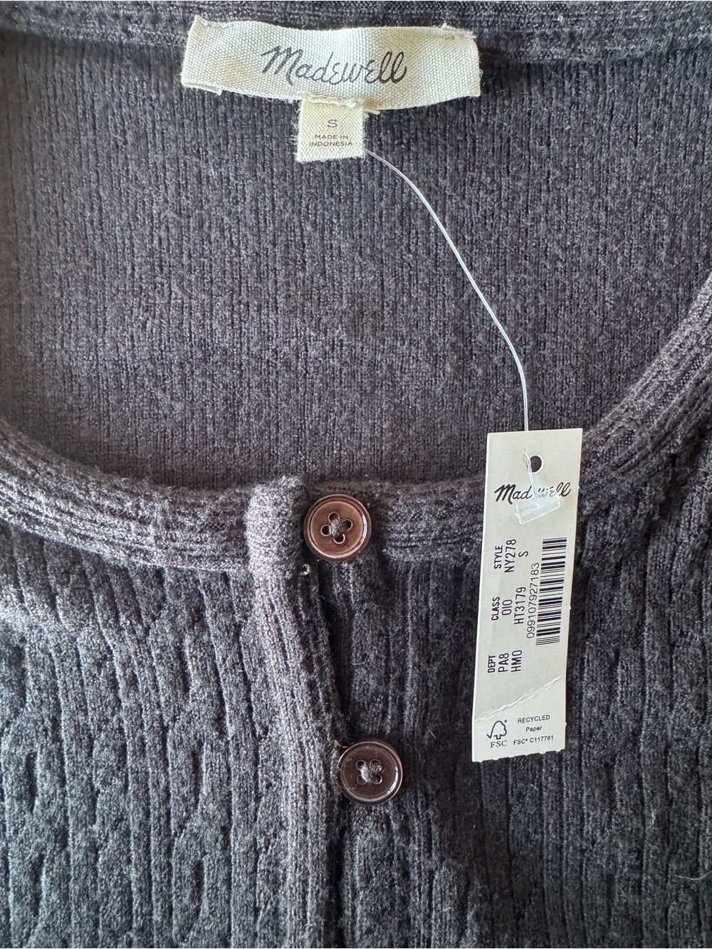 MADEWELL Women’s Pointelle Cutaway Vest Heather Molasses Size Small NY278 *NOTE* - Picture 10 of 10
